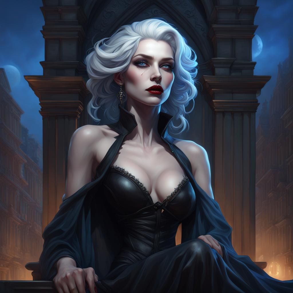 Vampire Woman Portrait with Blue Lips and White Skin