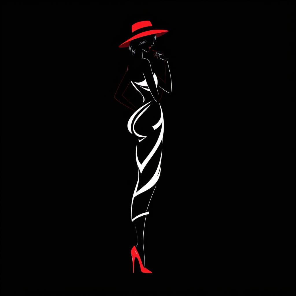 Minimalist Silhouette of Woman in Red Accents