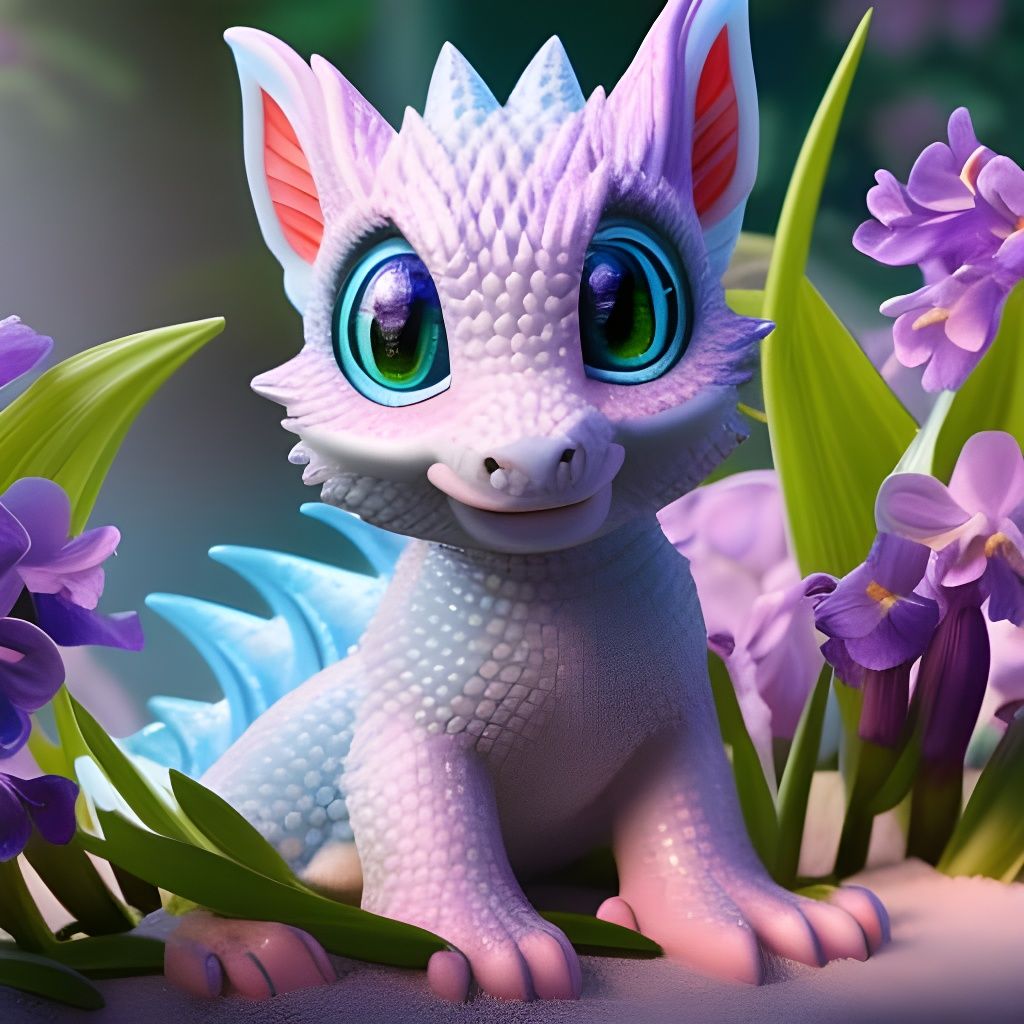 Adorable Baby Dragon with Irises in Anime Style