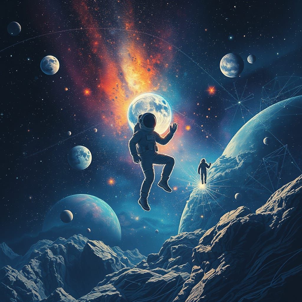 Astronaut's Cosmic Discovery in Holographic Style