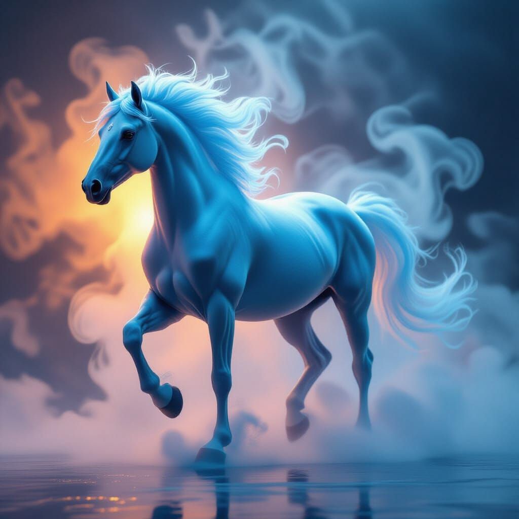 Majestic Blue Smoke Horse in Pop Art Style