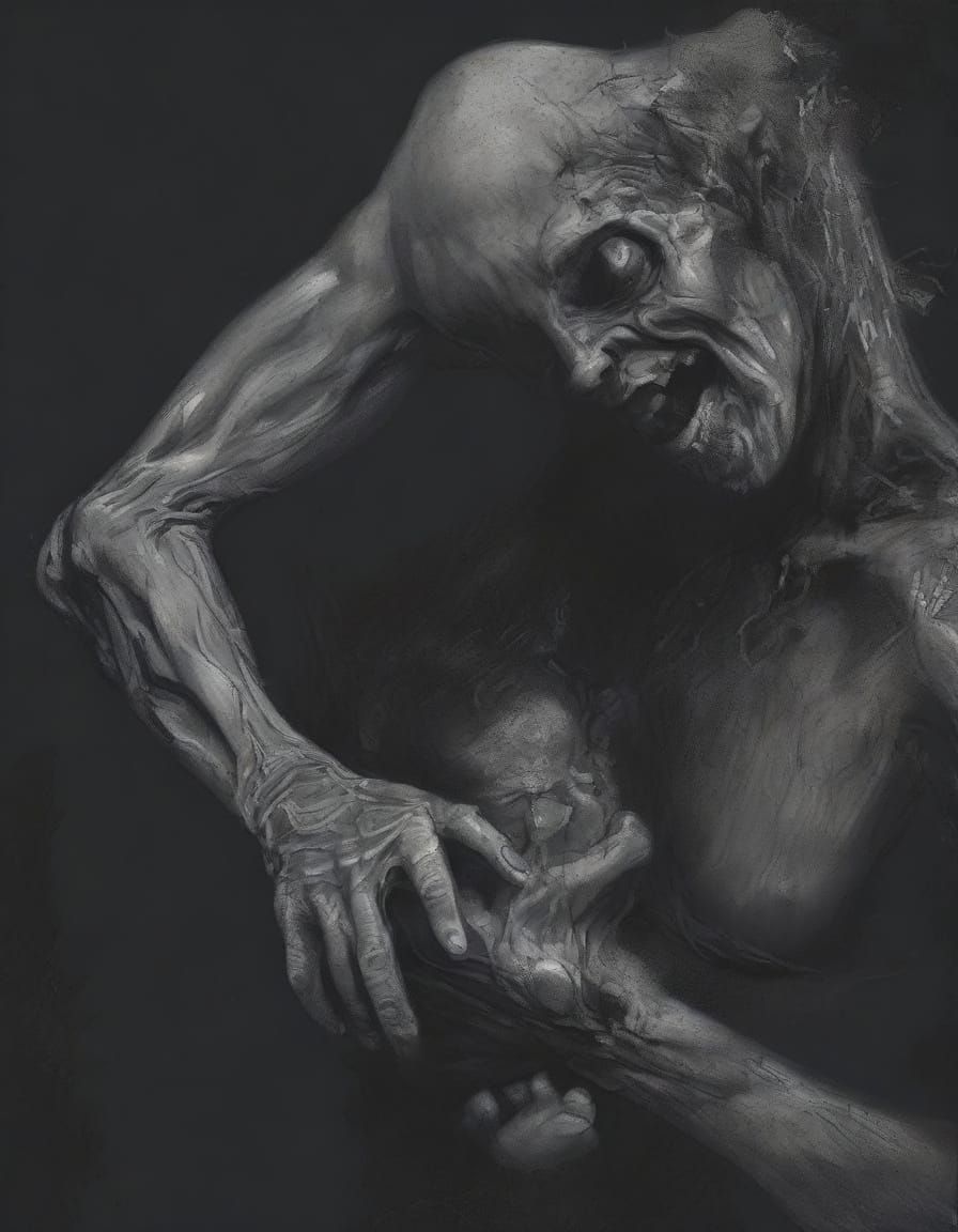 Grotesque Figure Consuming Child in Dark Surrealist Art