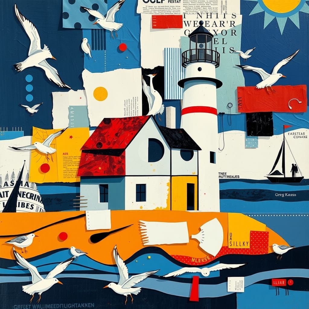 Abstract Lighthouse Painting with Multiple Eyes