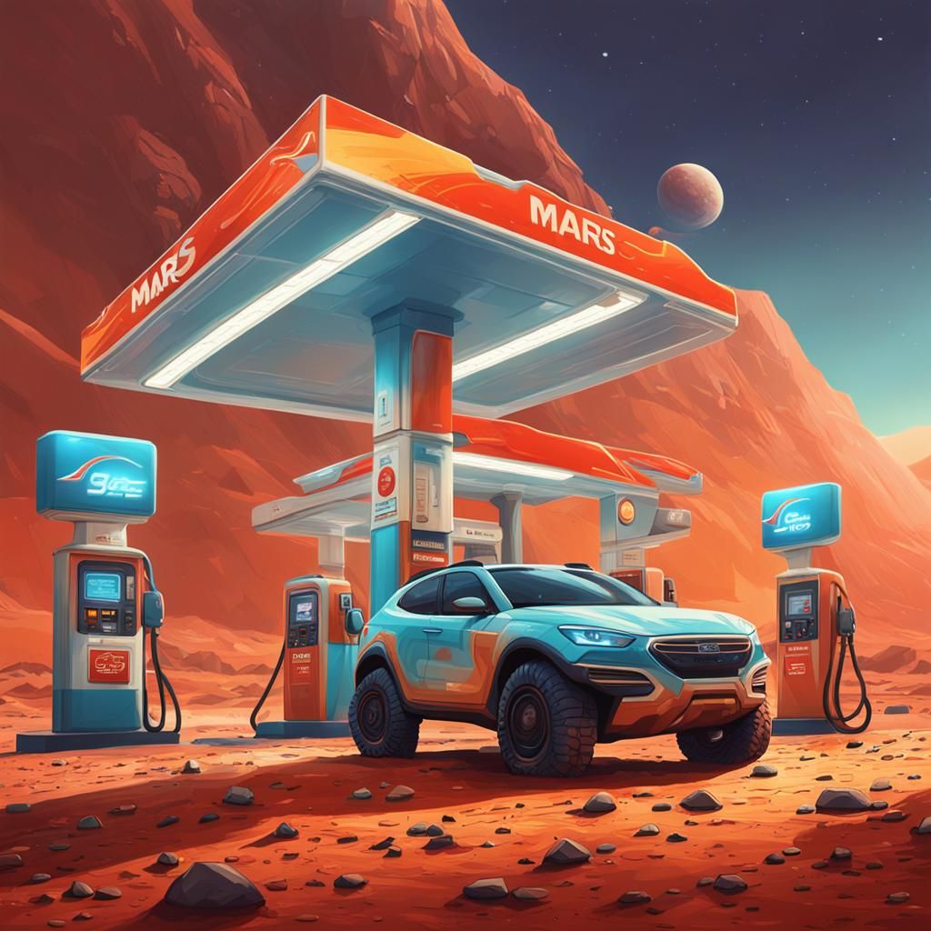 Hyperrealistic Gas Station on Mars: Concept Art