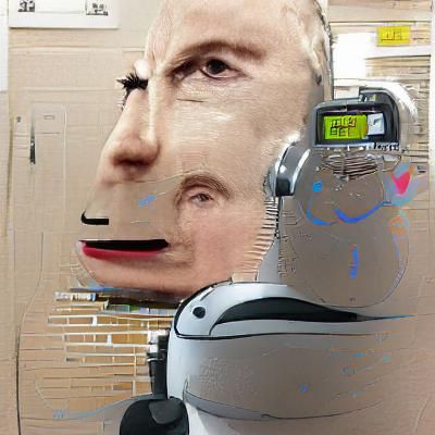 Robot Contemplates a Surreal Portrait