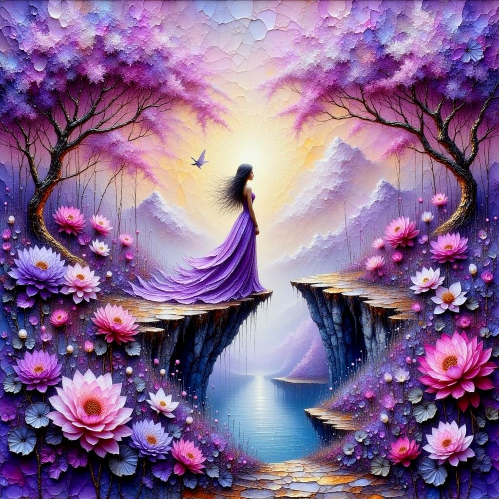 Dreamy Garden Landscape in Vibrant Impasto Colors