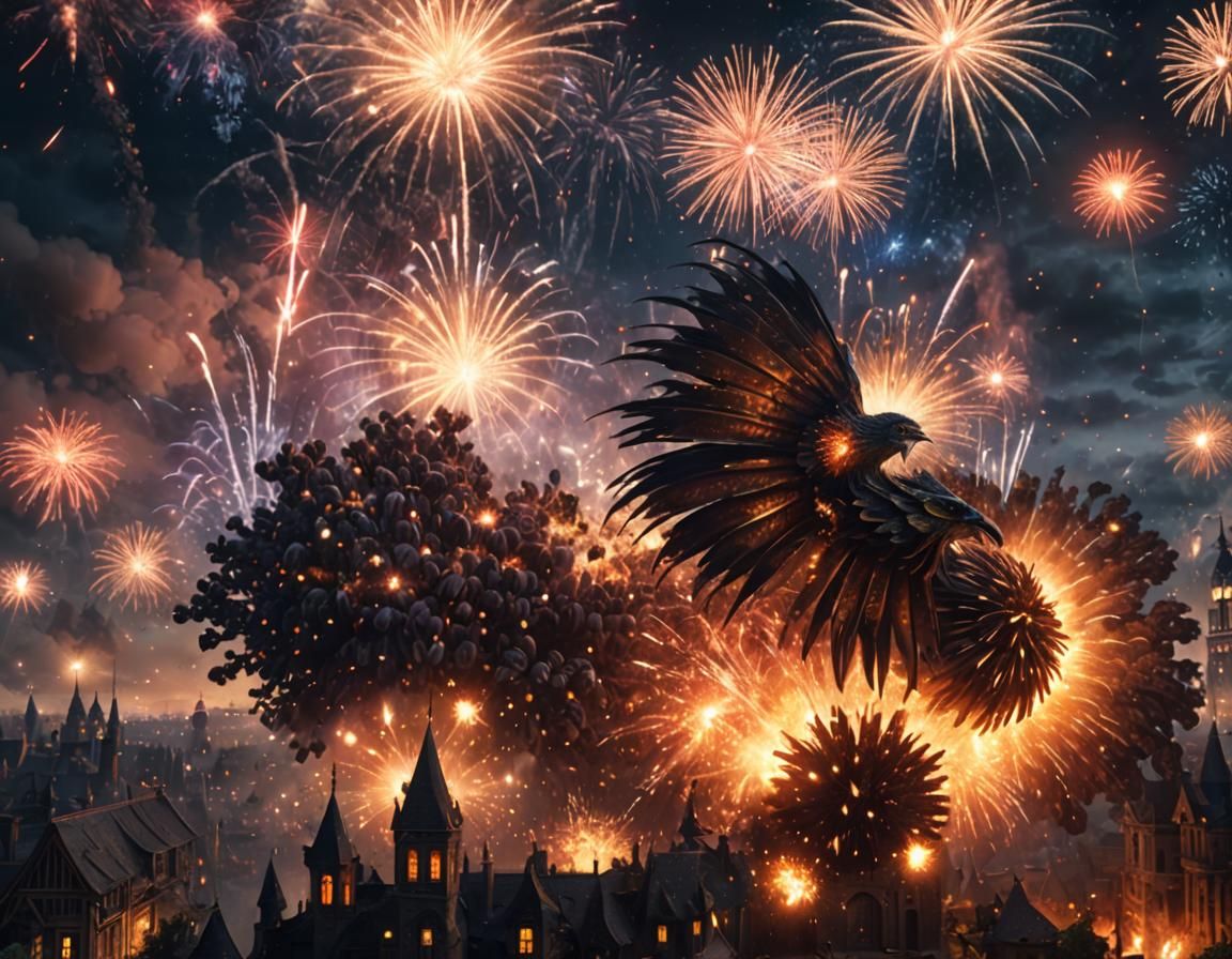 Fireworks Display in Detailed Fantasy Concept Art