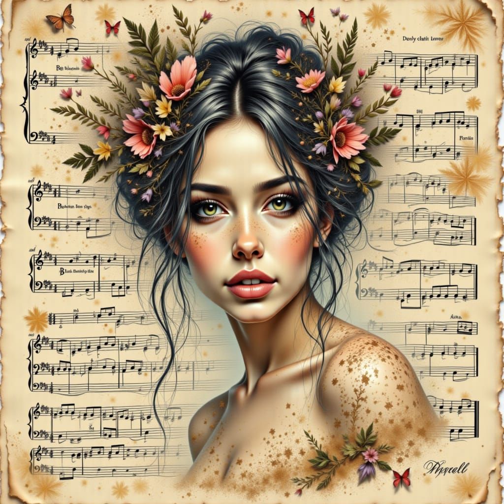 Musical Score Portrait with Galactic Dust