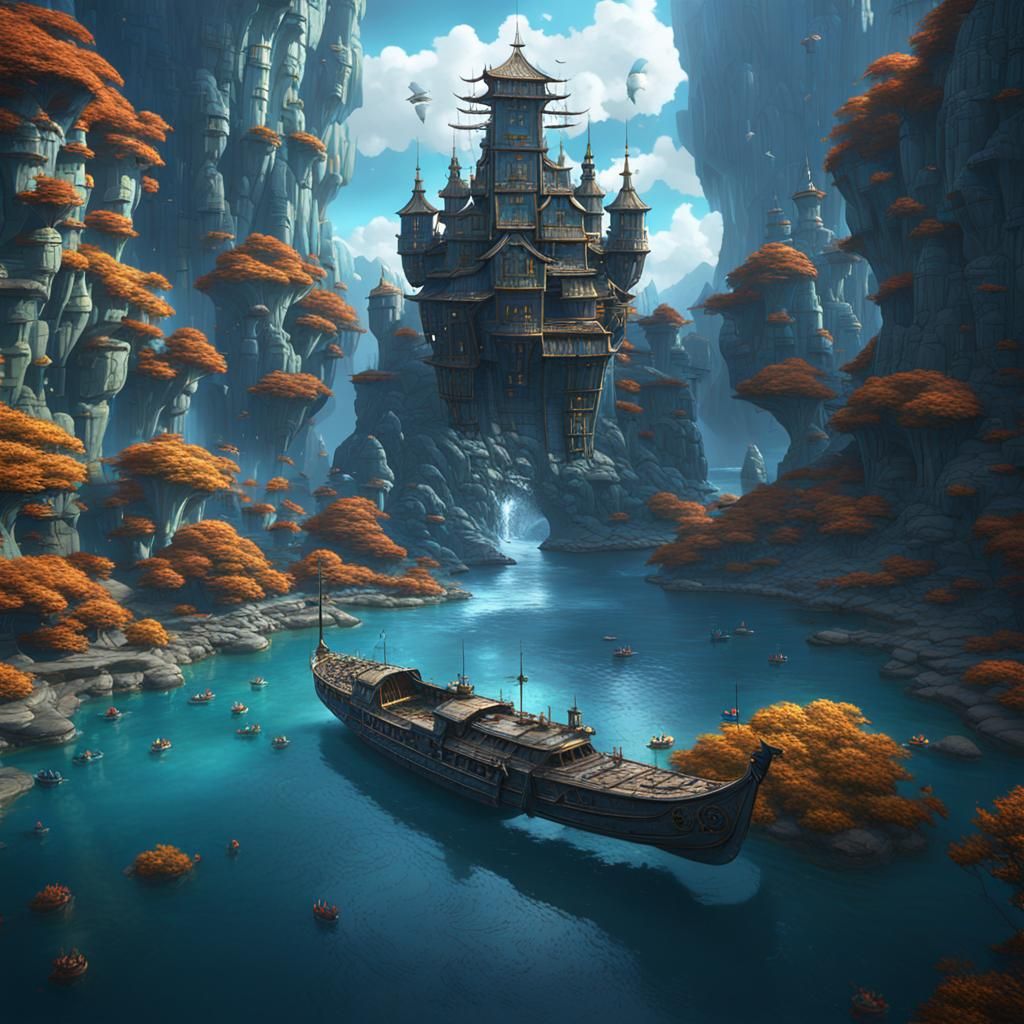 Fantastical Flying Boat Concept Art