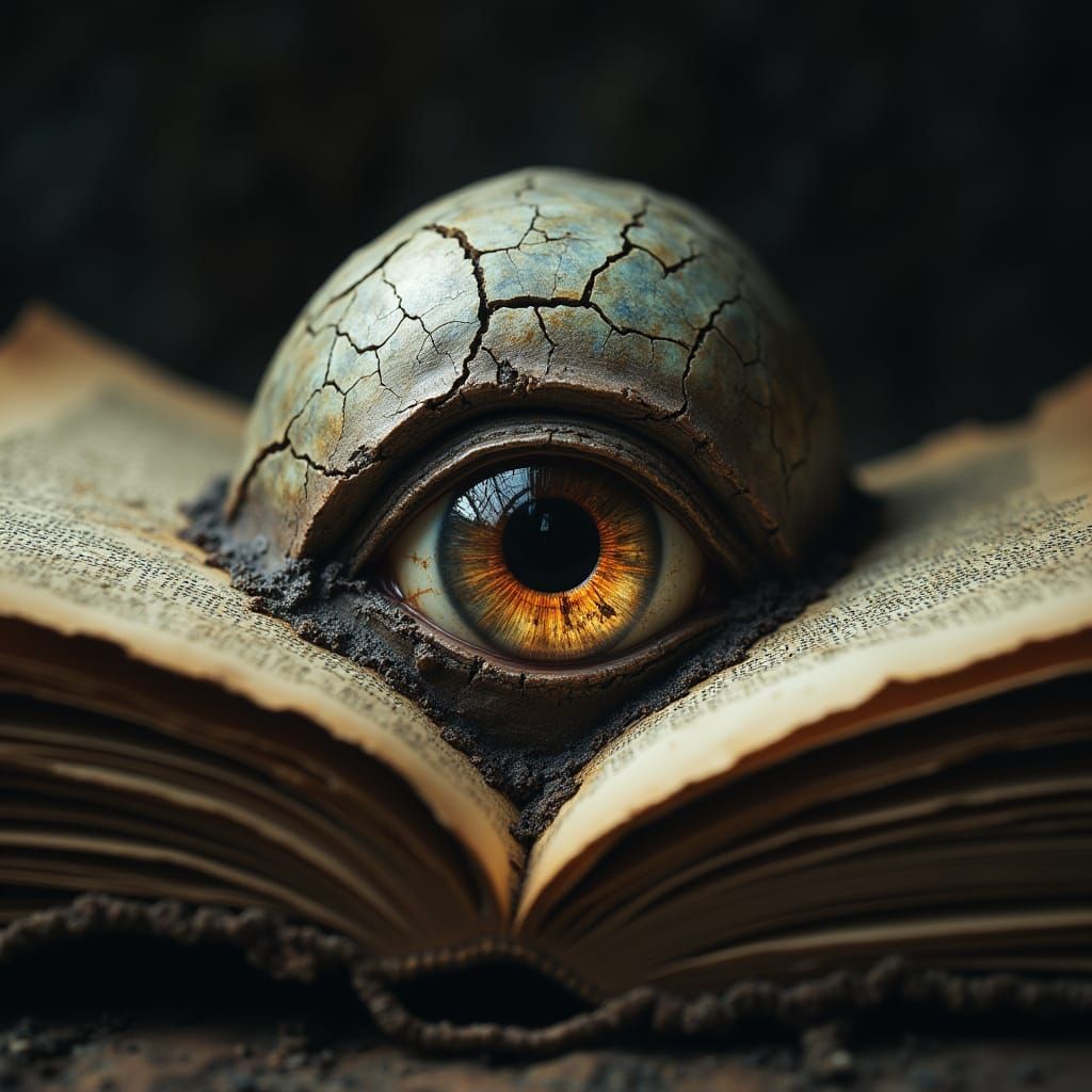 Cracked Eye Stares From Open Book