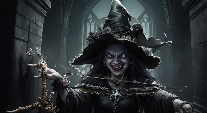 Evil Laughing Witch in Dark Academia Style