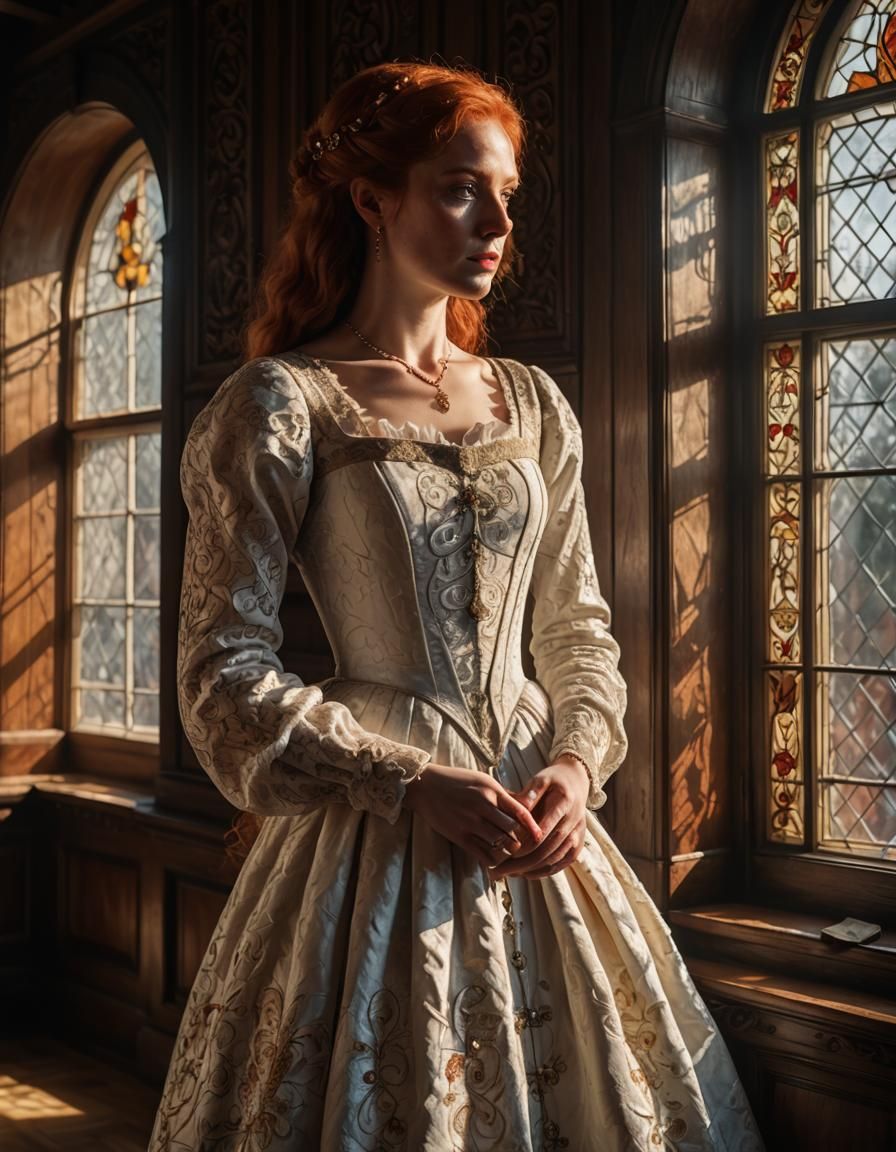 Lady in Elizabethan Dress at Window