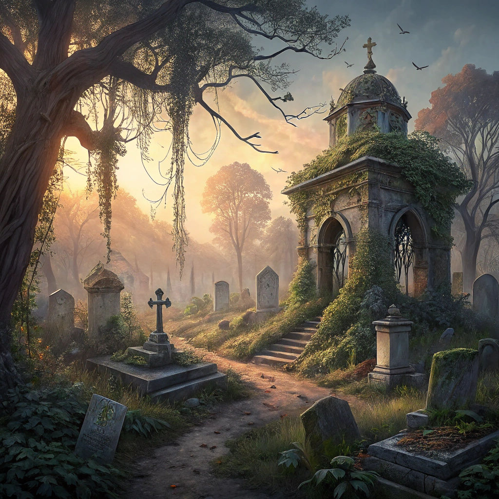 Abandoned Cemetery at Dawn: Detailed Matte Painting