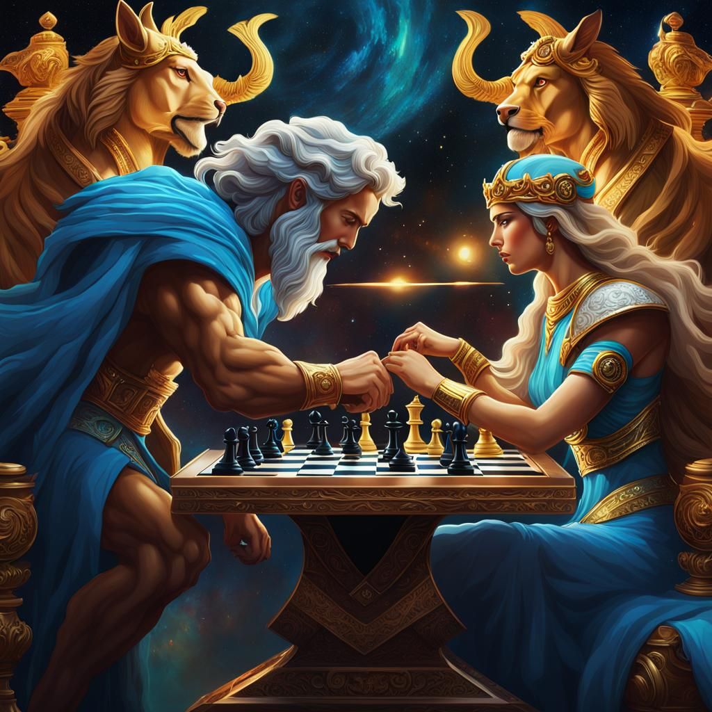 Zeus and Hera playing chess