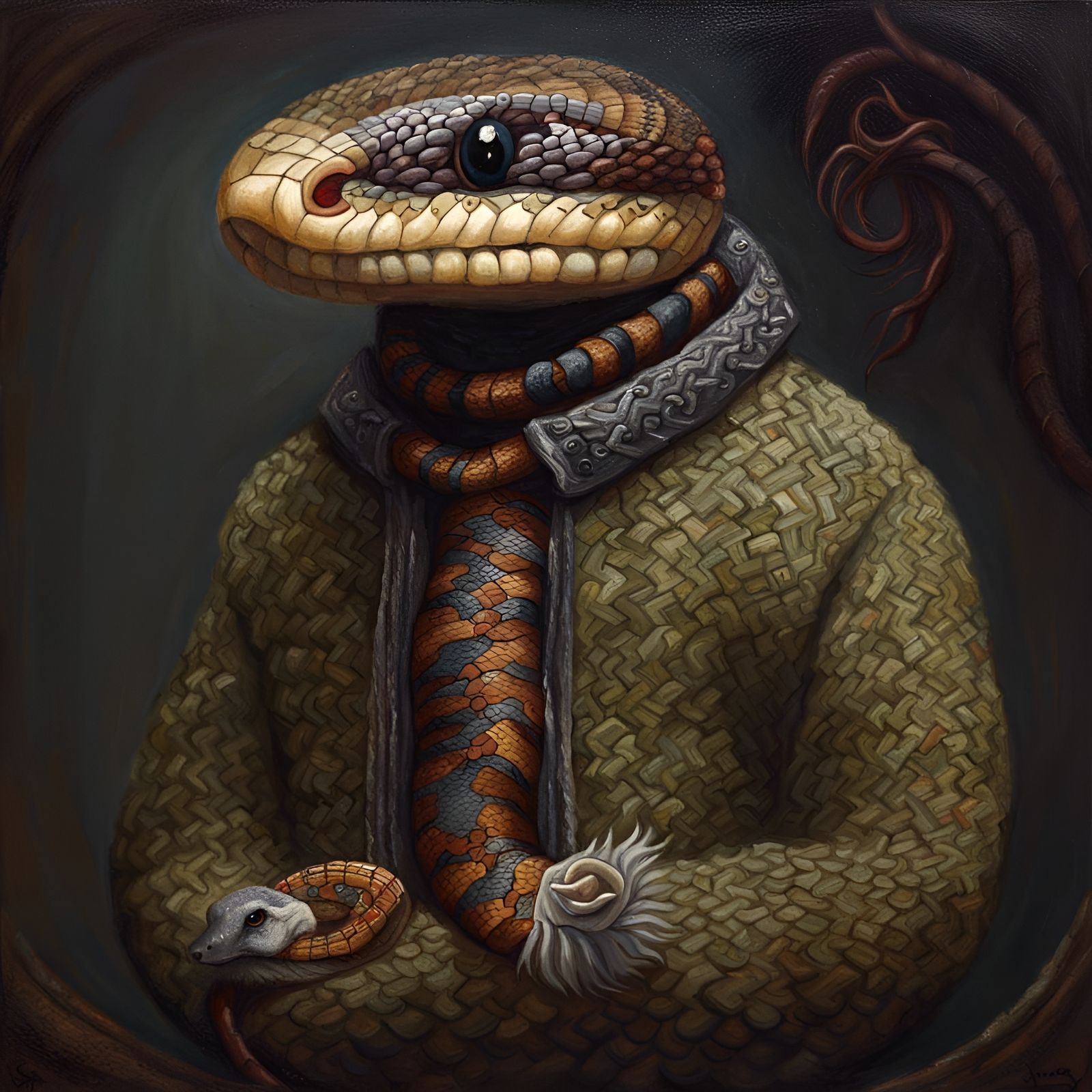 Gothic Snake in Sweater, Oil Painting