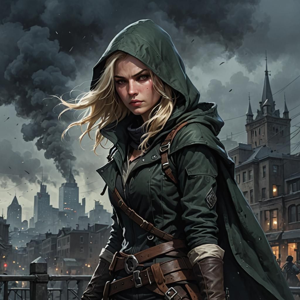 Blonde-Haired Rogue in Cityscape