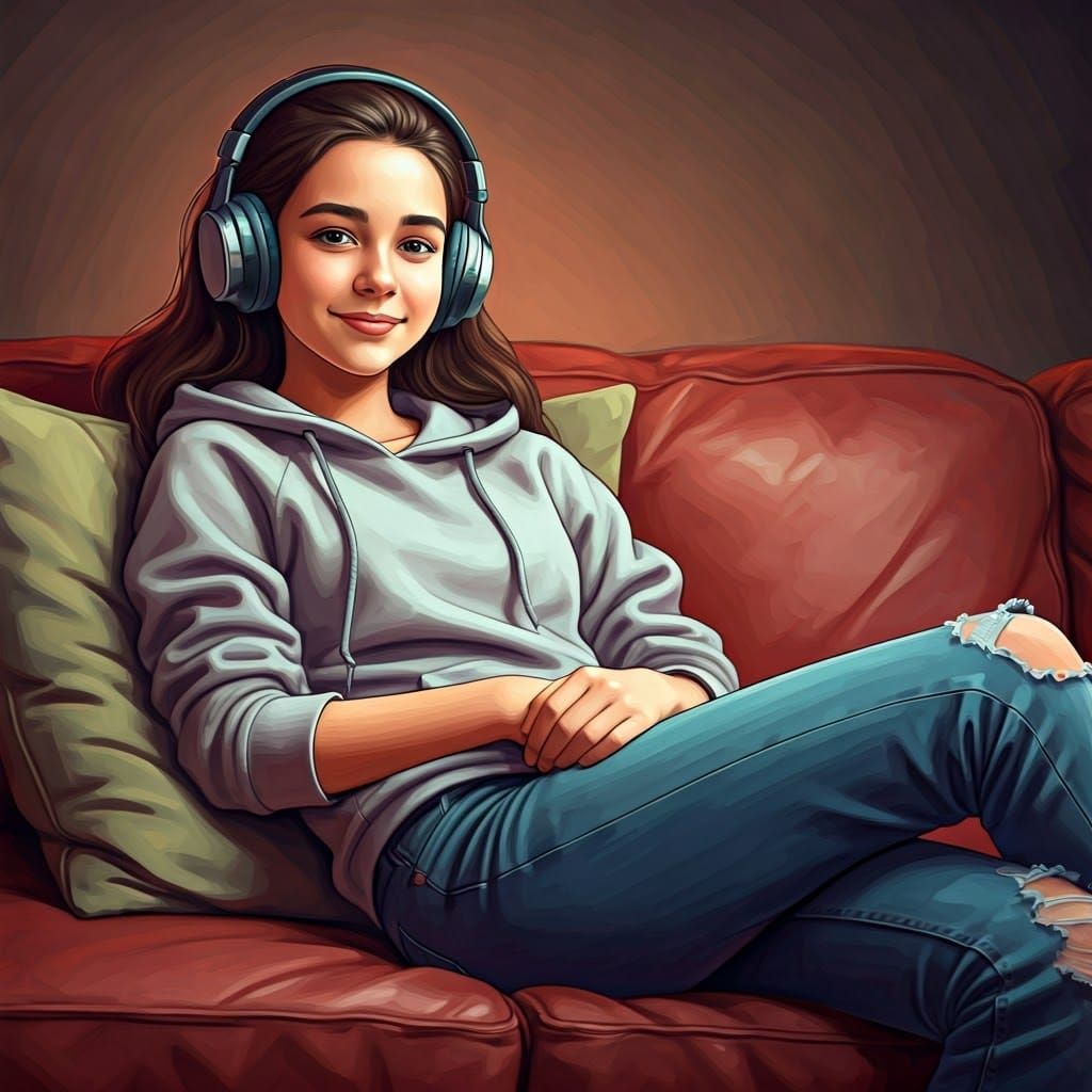 Brunette Teen Lounging: Expressive Digital Art Portrait