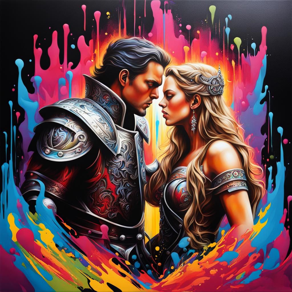 Siegfried and Brunhilde Kiss in Graffiti Art