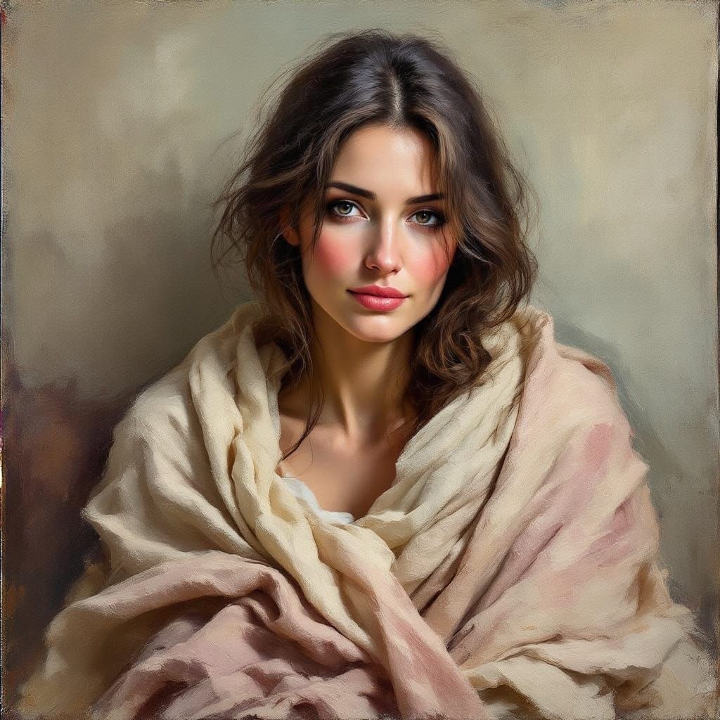 Impressionist Woman Wrapped in a Soft Shawl