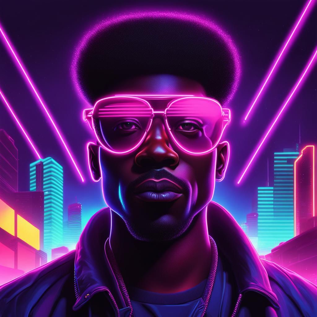 Synthwave Neon Portrait of Man at EDM Party