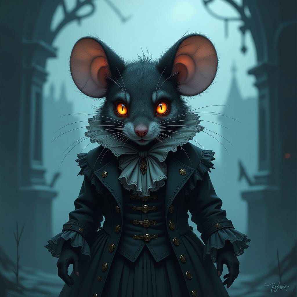 Sinister Victorian Mouse in Dark Fantasy Art Style