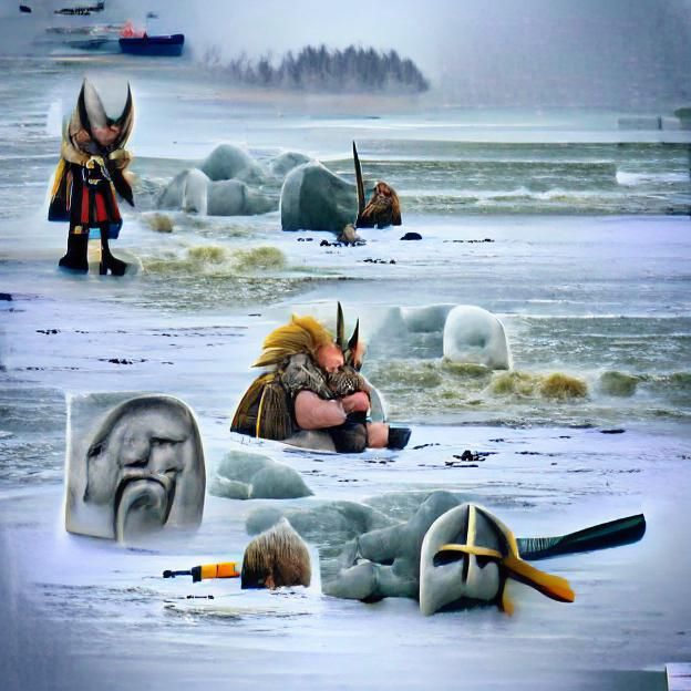 Viking Warrior's Grief on Frozen Beach