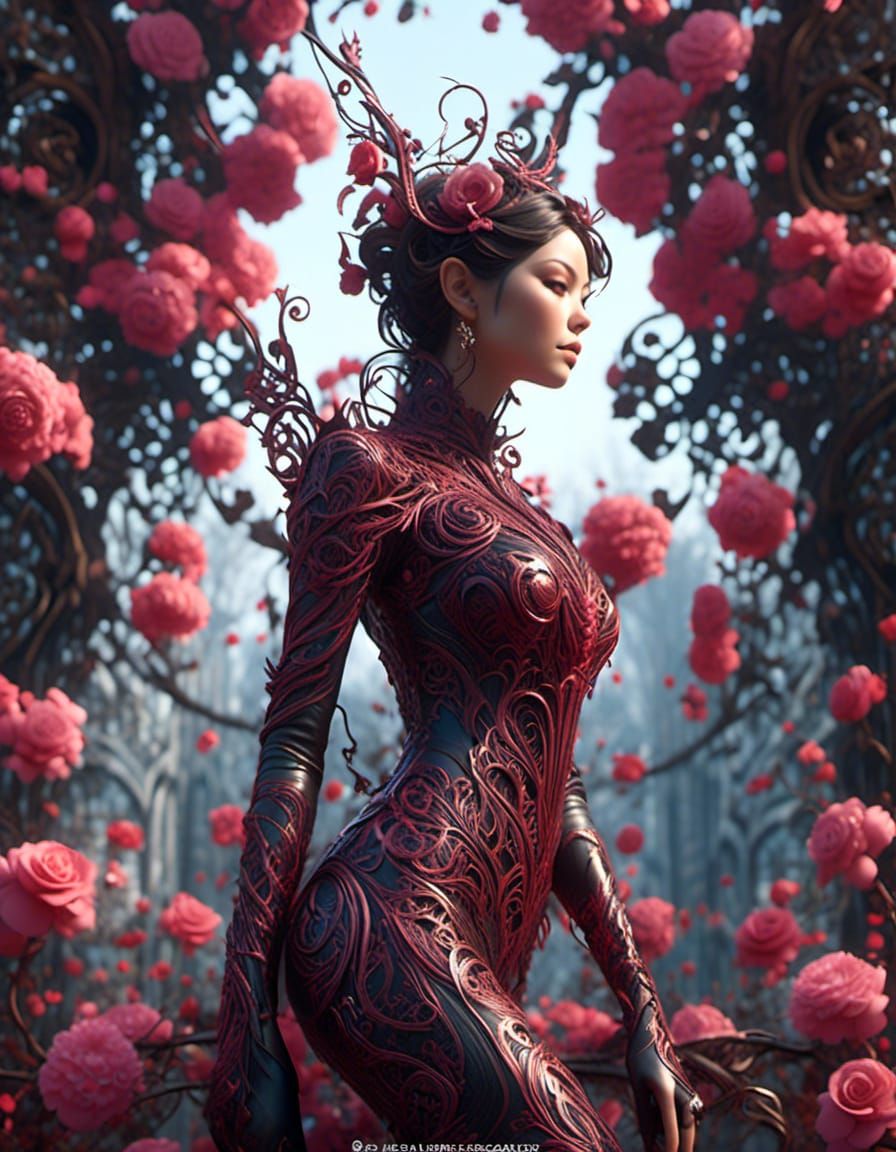 Forest Catwoman - catsuit made from rose filigree.