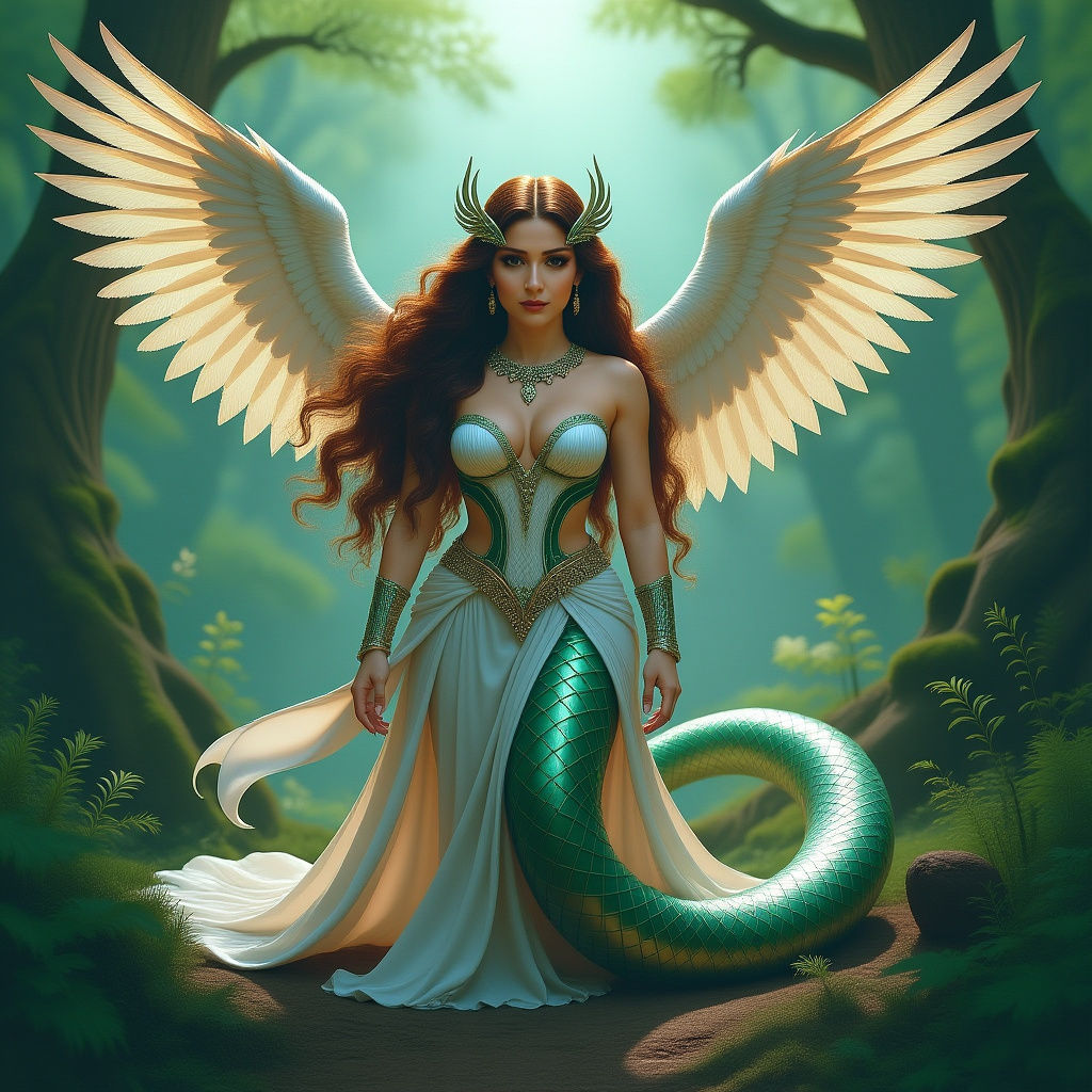 Serpent Woman with Eagle Wings in Fantasy Art