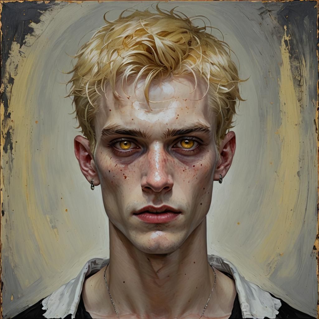 Gothic Vampire with Yellow Eyes as Oil Painting