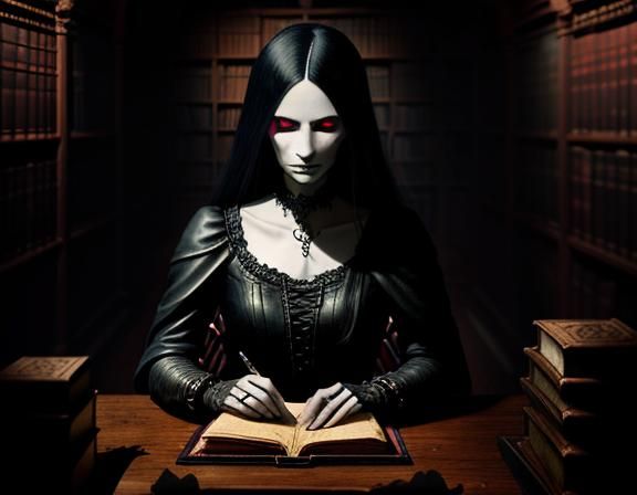 Gothic Library: Woman Touches Ancient Book