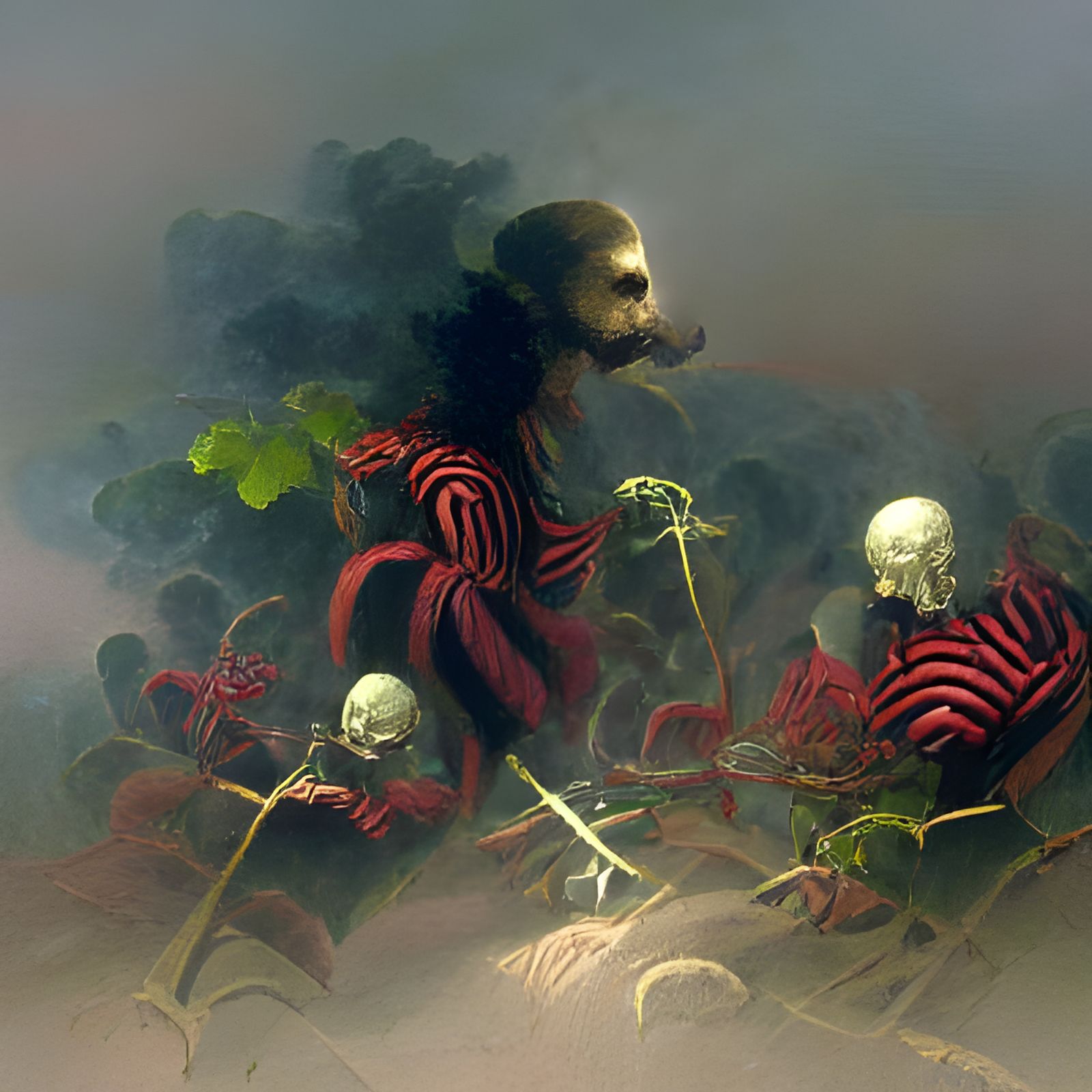 Skeleton Pirates Enshrouded in Vines and Smoke