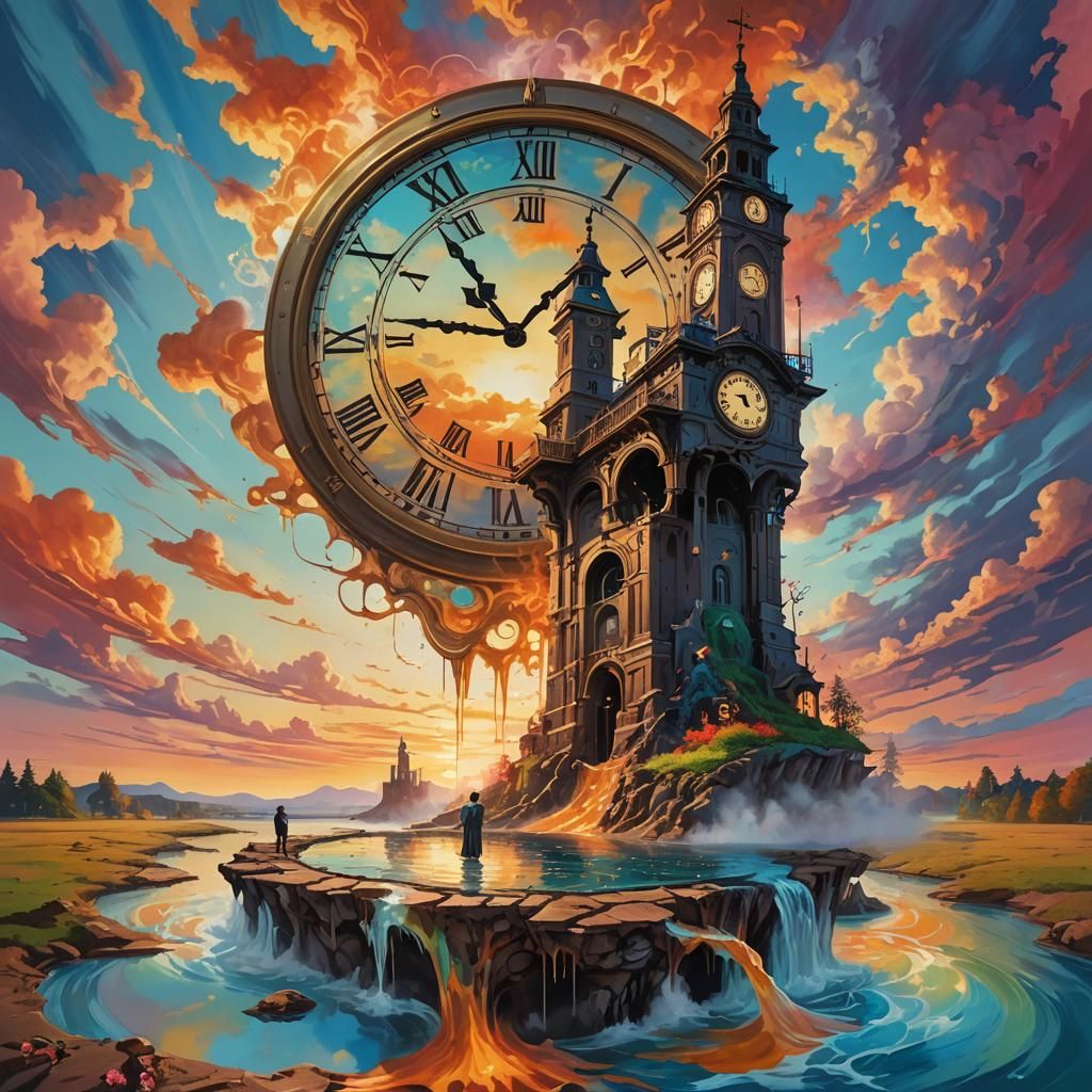 Surreal Melting Clock Tower in Dreamscape