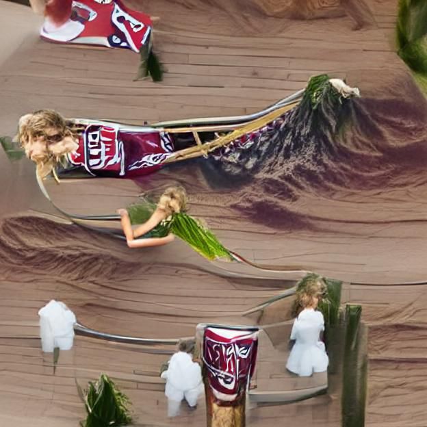 Person in Grass Skirt on Ski Jump