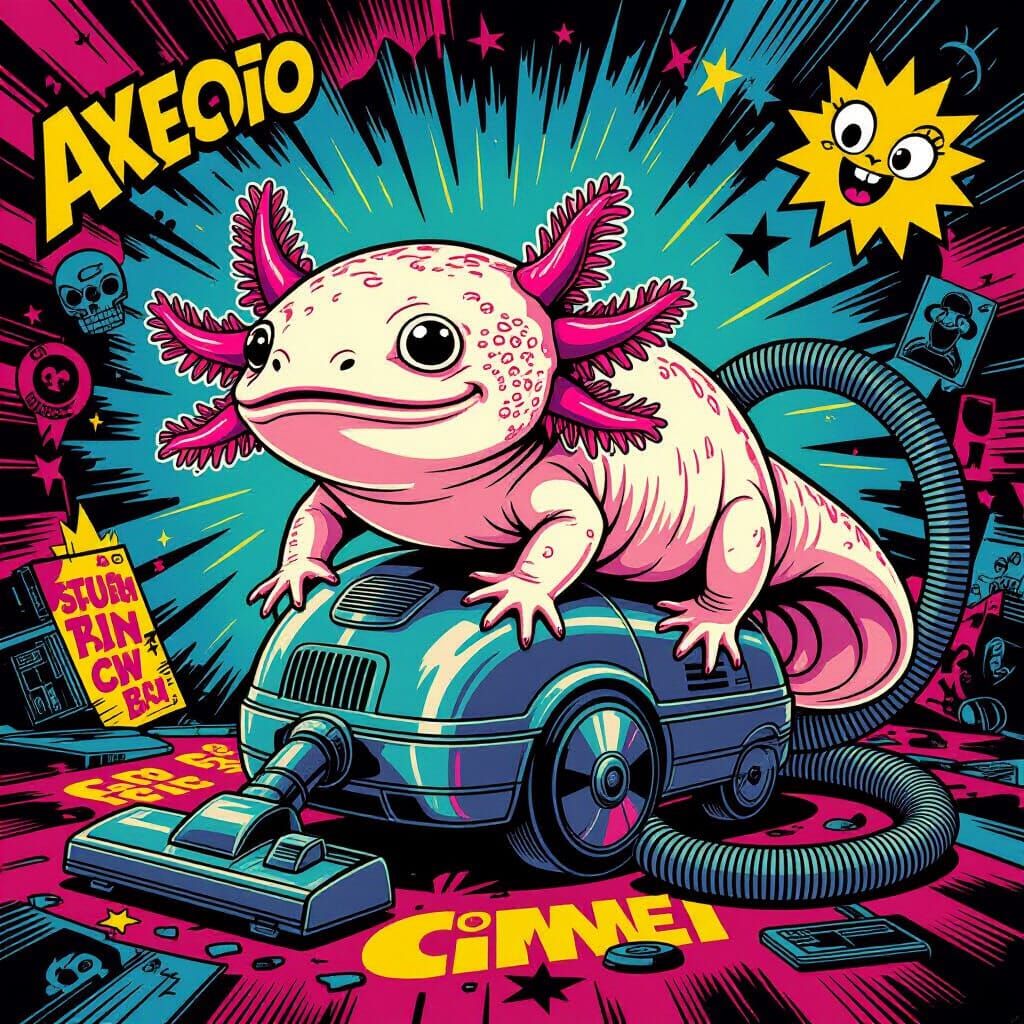 Axolotl Fuses With Retro Vacuum Cleaner in Brainrot Style