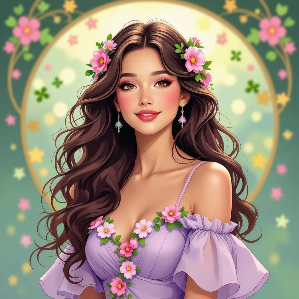 Woman with Floral Hair, Art Nouveau Style