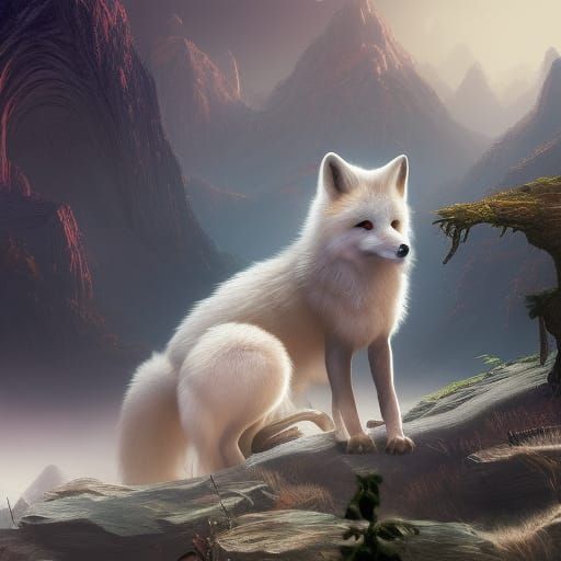 Fantastical White Fox Matte Painting in 8K