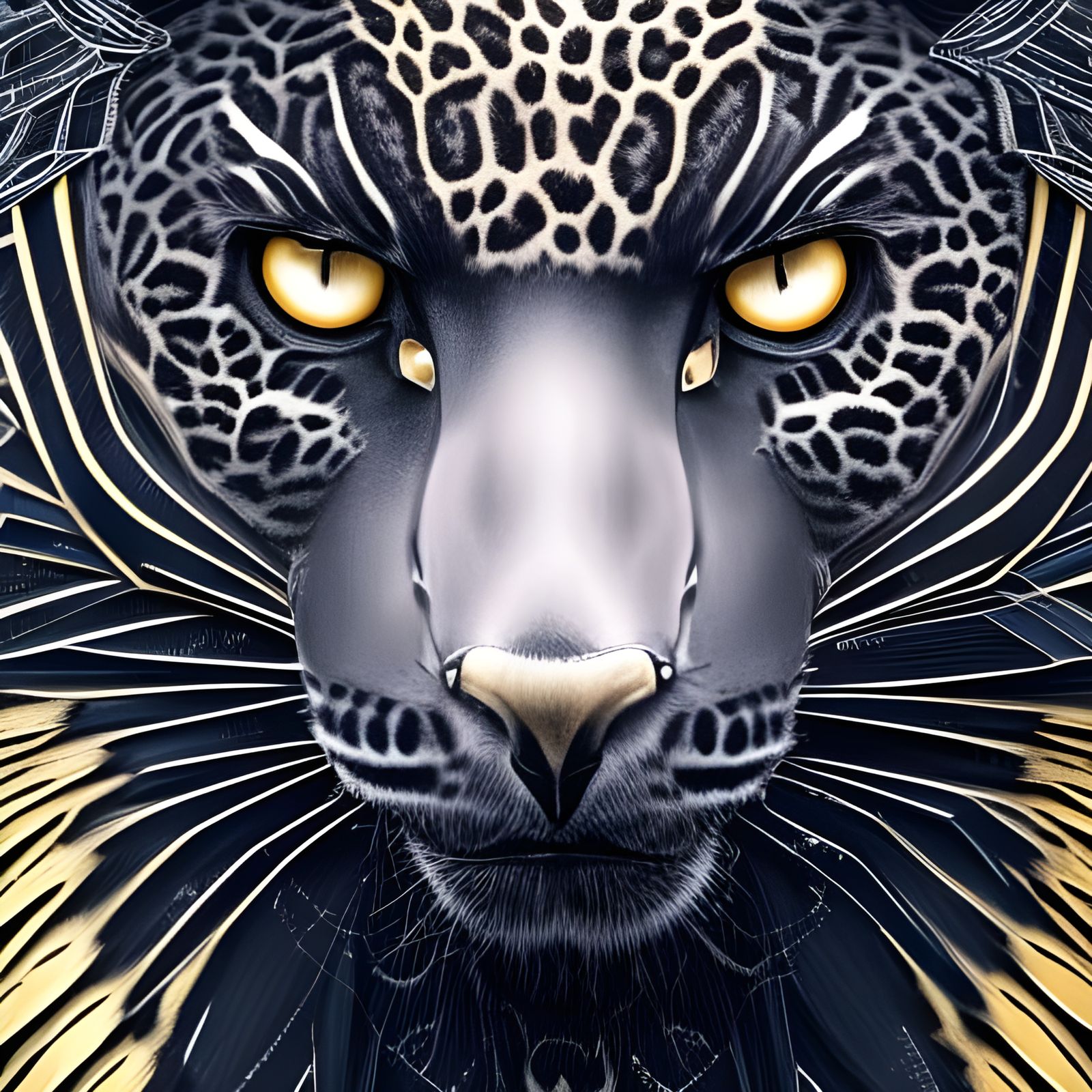 Elegant Black Leopard-Crow Portrait in Animated Style