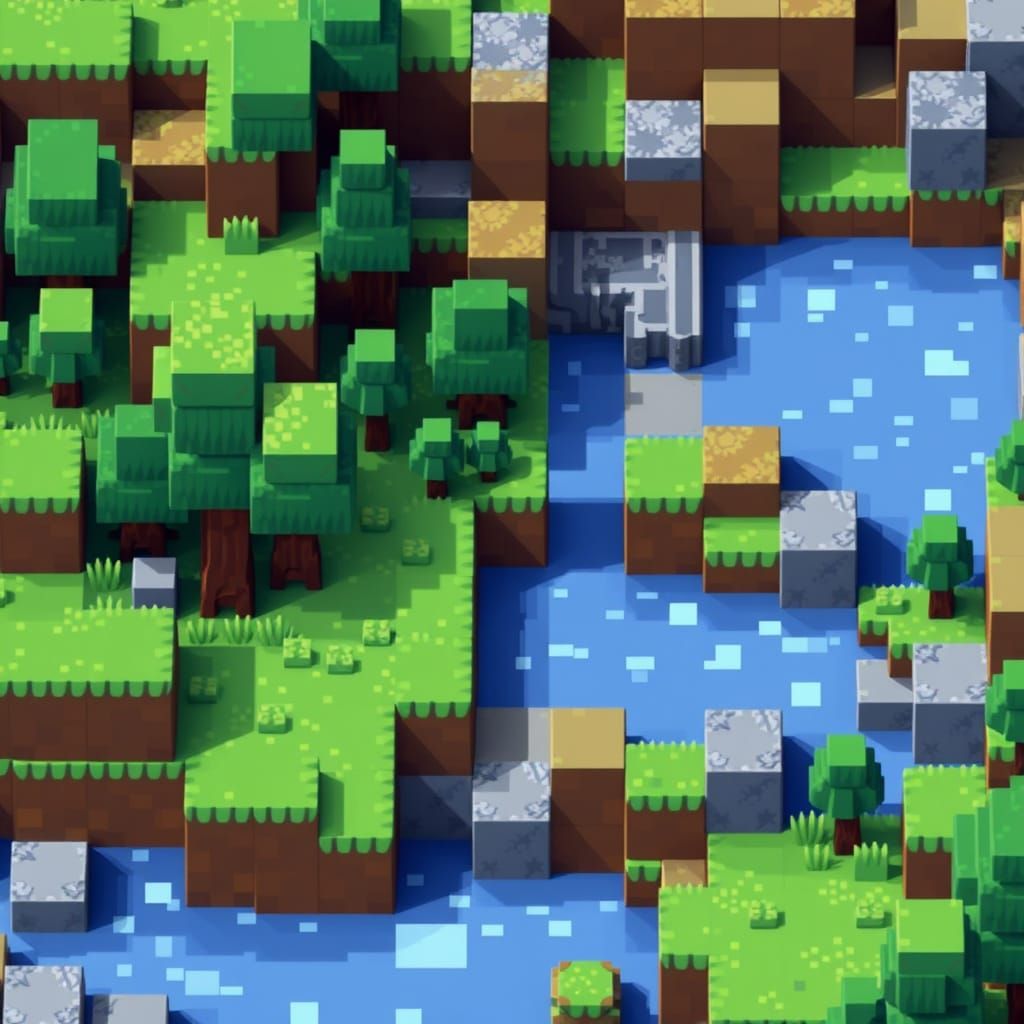 Pixelated Block World in 8-bit Color Palette