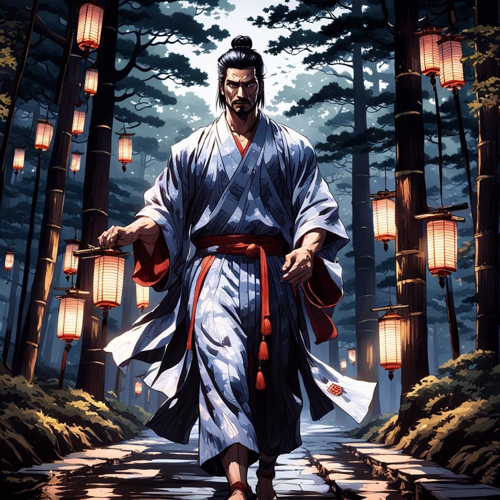 Romantic Dark Fantasy: Kimono Man at Shrine