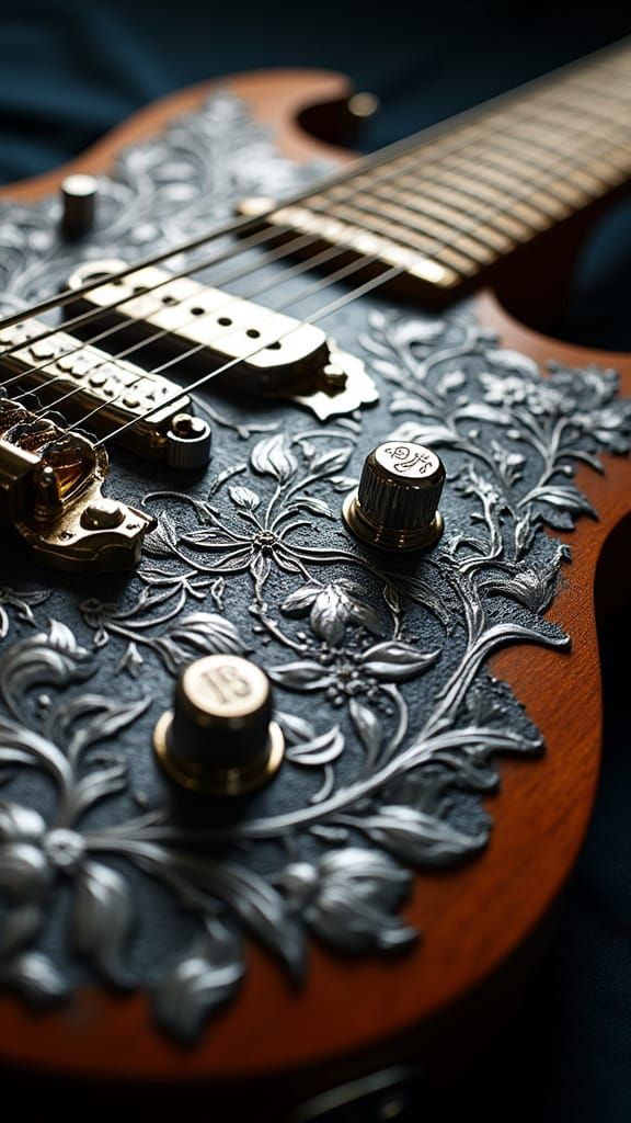 Engraved Electric Guitar: Hyperrealistic Musical Artistry