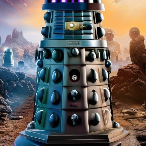 Detailed Dalek with Exterminate Sign in Sci-Fi Style