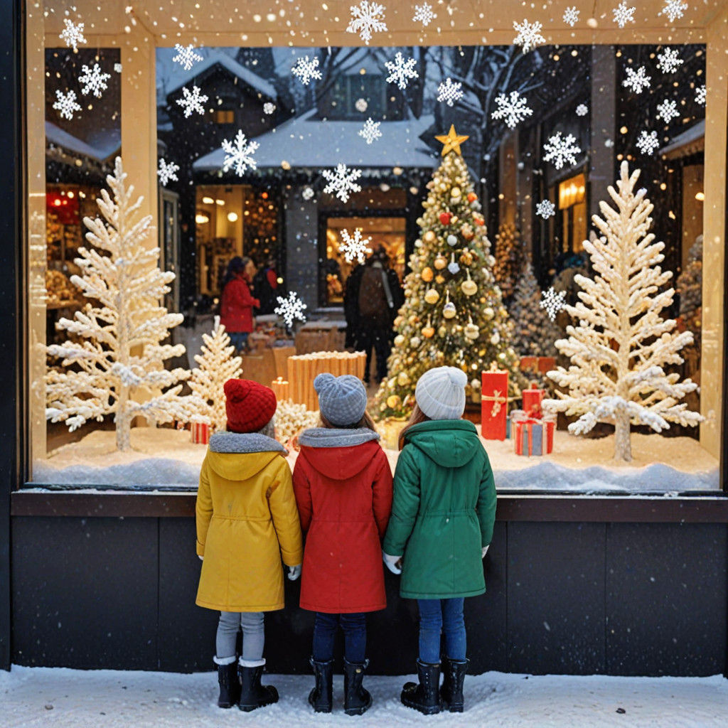 Whimsical Winter Wonderland Scene in Mary Blair Style