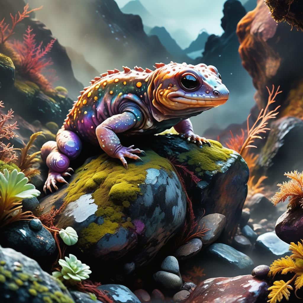 Alien Salamander in Rocky Exoplanet Illustration