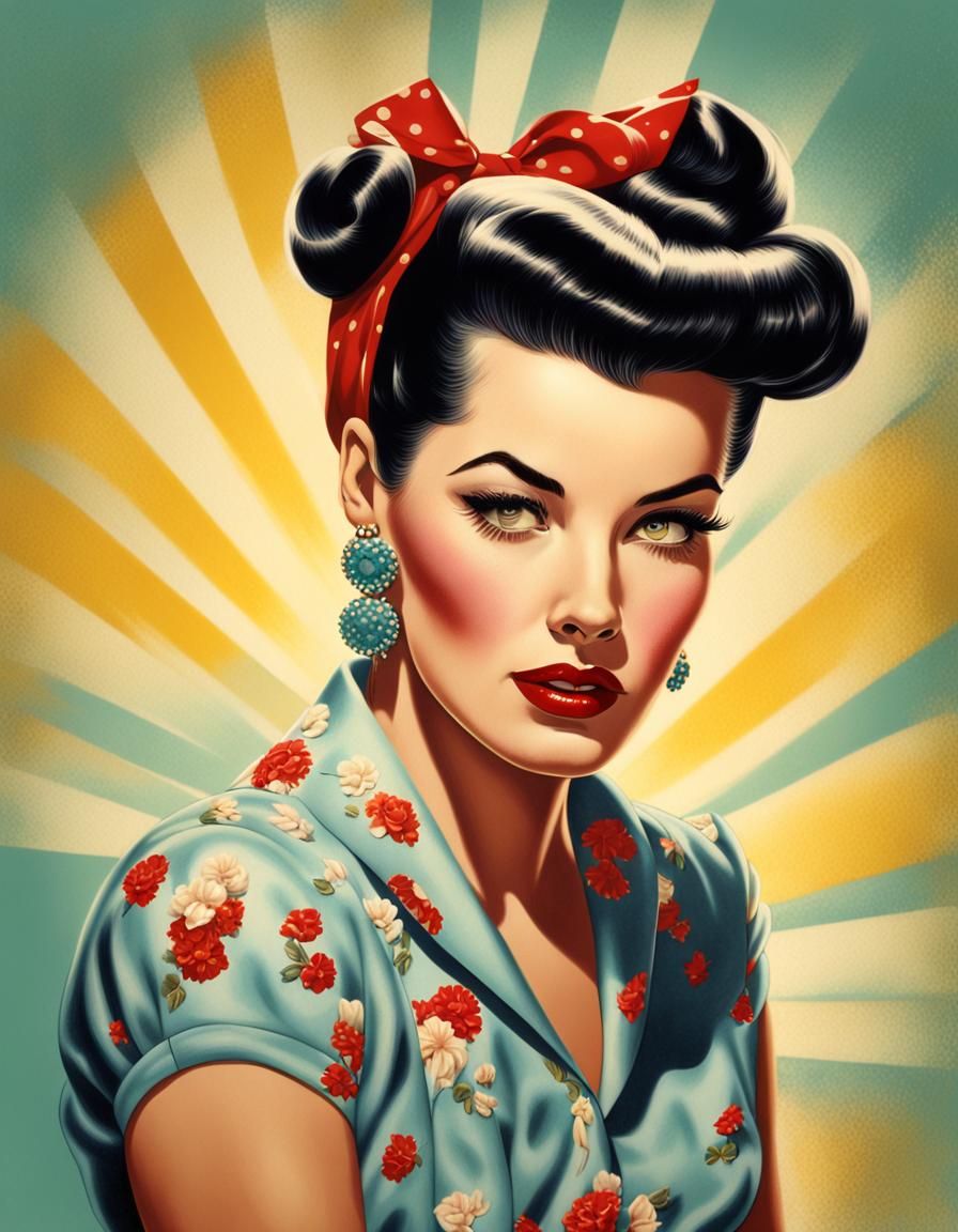 1950s Rockabilly Girl Portrait in Vargas Style