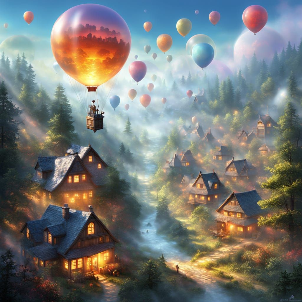 Village in Soap Bubbles, Ethereal Fantasy Art