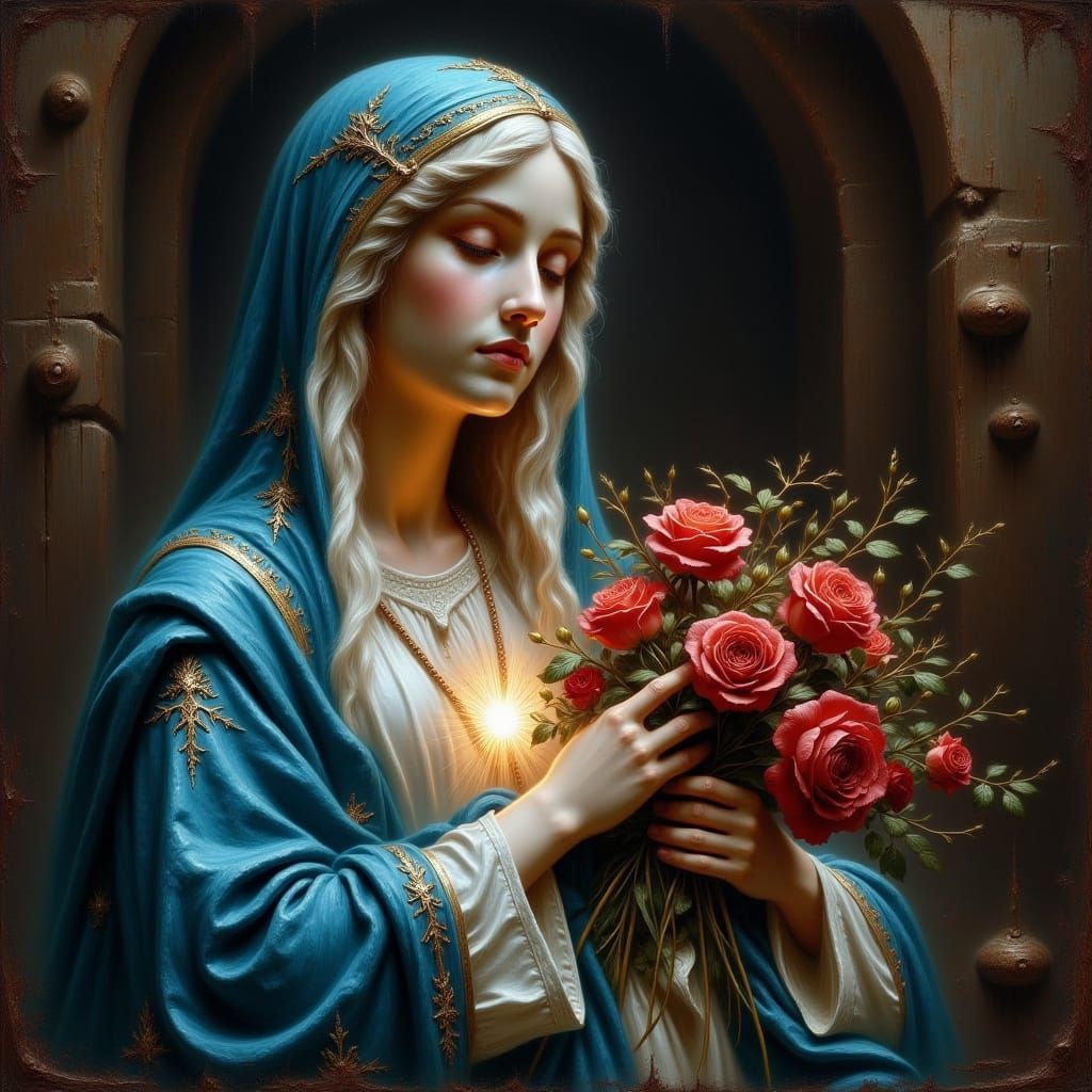 Our Lady of Lourdes: Romantic Era Oil Painting