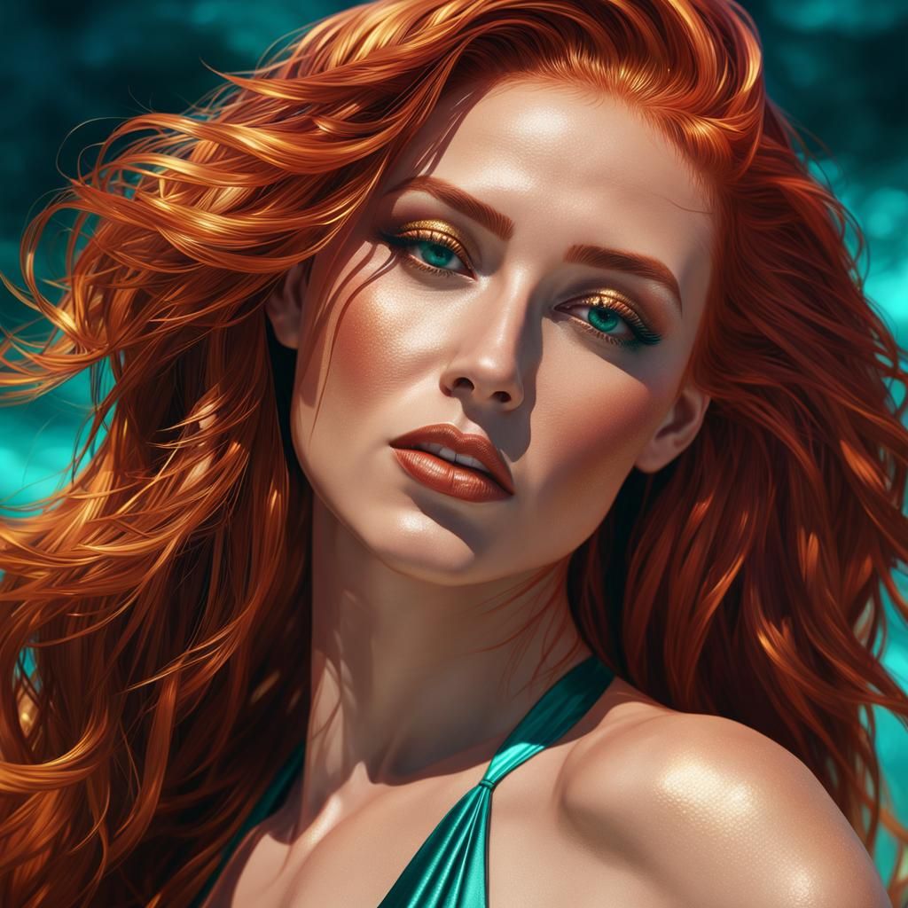 Striking Redhead in Silk: Hyper-Realistic Digital Portrait