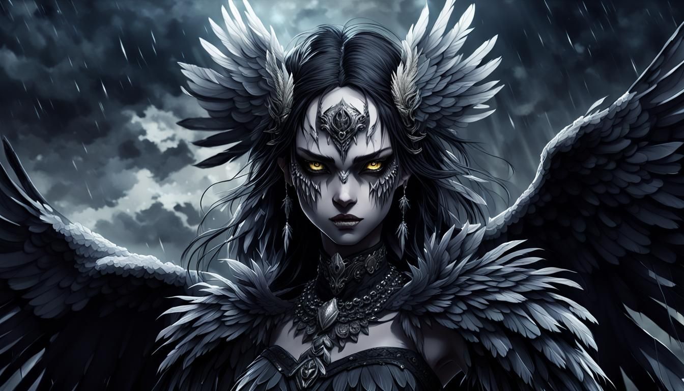 Gothic Harpy Portrait in Anime Style