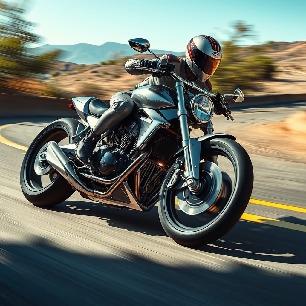 Sleek Futuristic Motorcycle Speeds Through a Blurred Backgro...