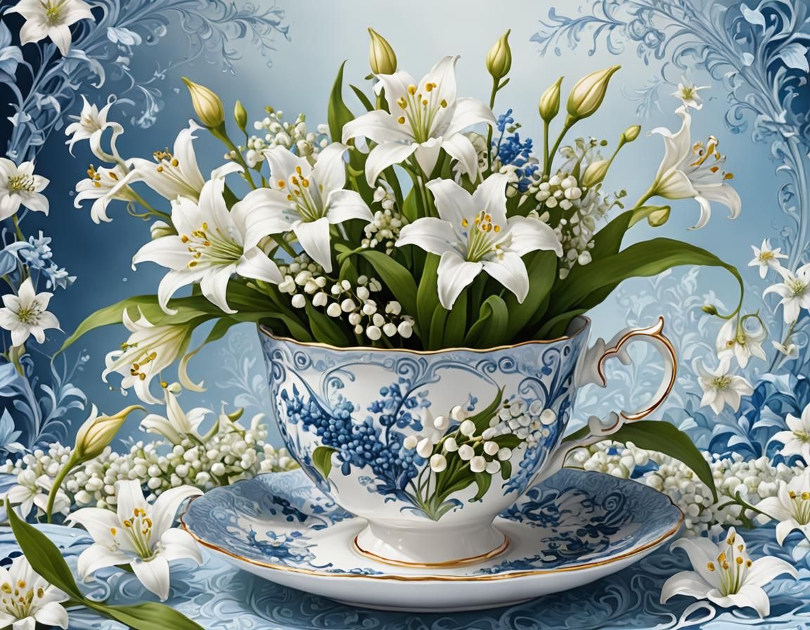Rococo Teacup with Lilies of the Valley